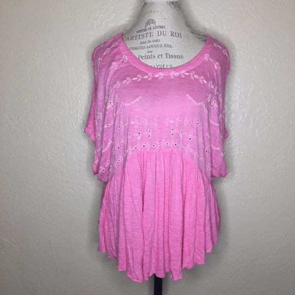 Free People Tops - Free People Pink Cut Out Sheer Short Sleeve Medium